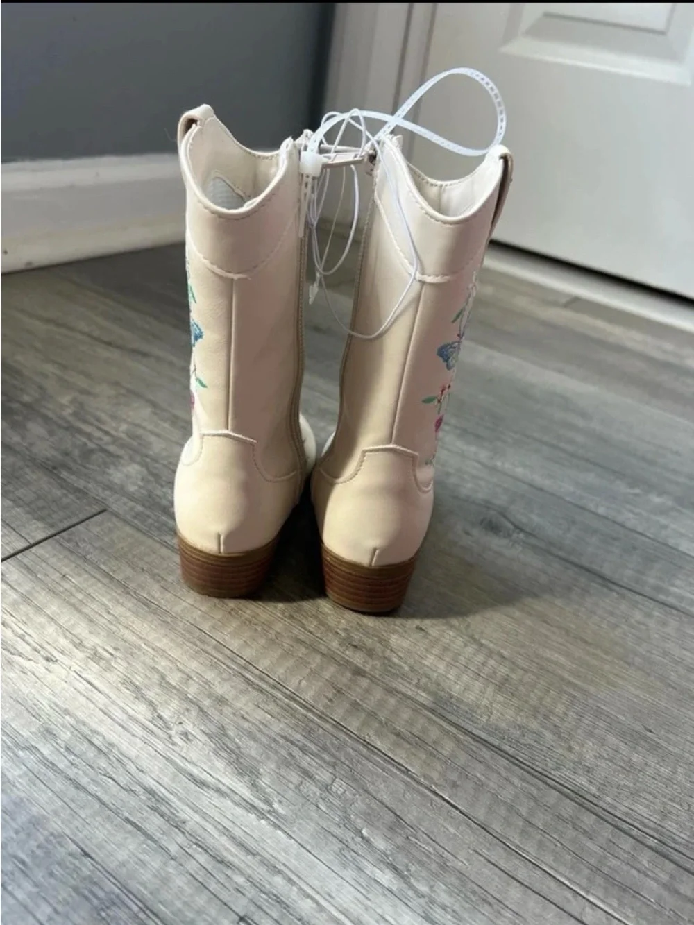 Sugar Pink Kids Western Boots with Butterfly Embroidery